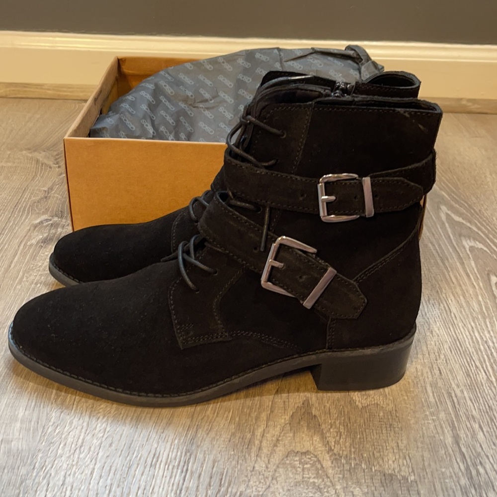ASOS black double buckle bootie
